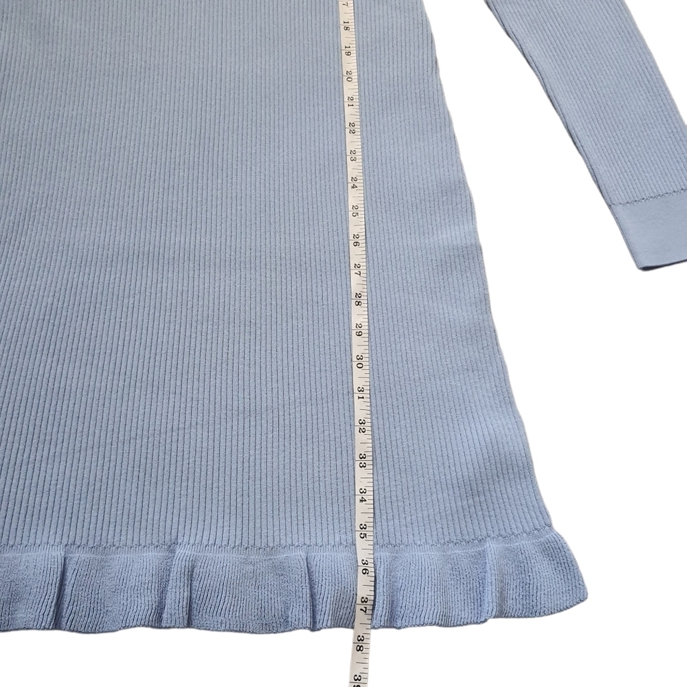J. Crew Supersculpt Ribbed Midi Dress Long Sleeve Ruffle Trim Blue Size XL - Picture 15 of 16